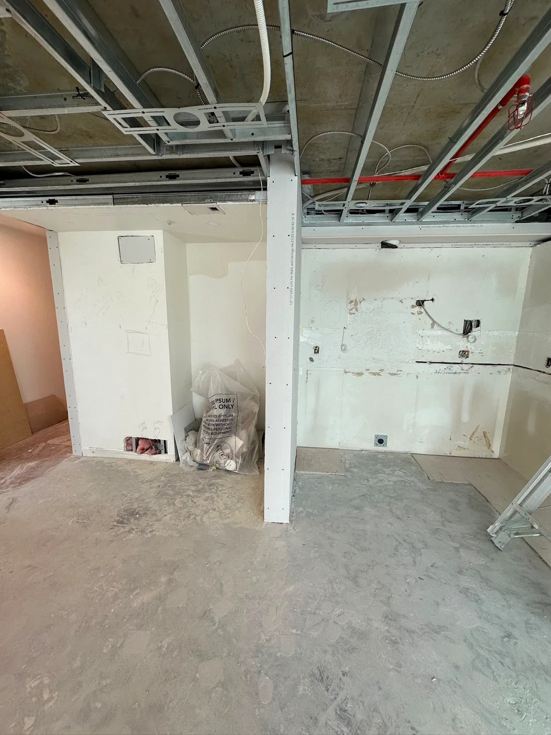 Interior ceiling and wall systems opened for renovation work
